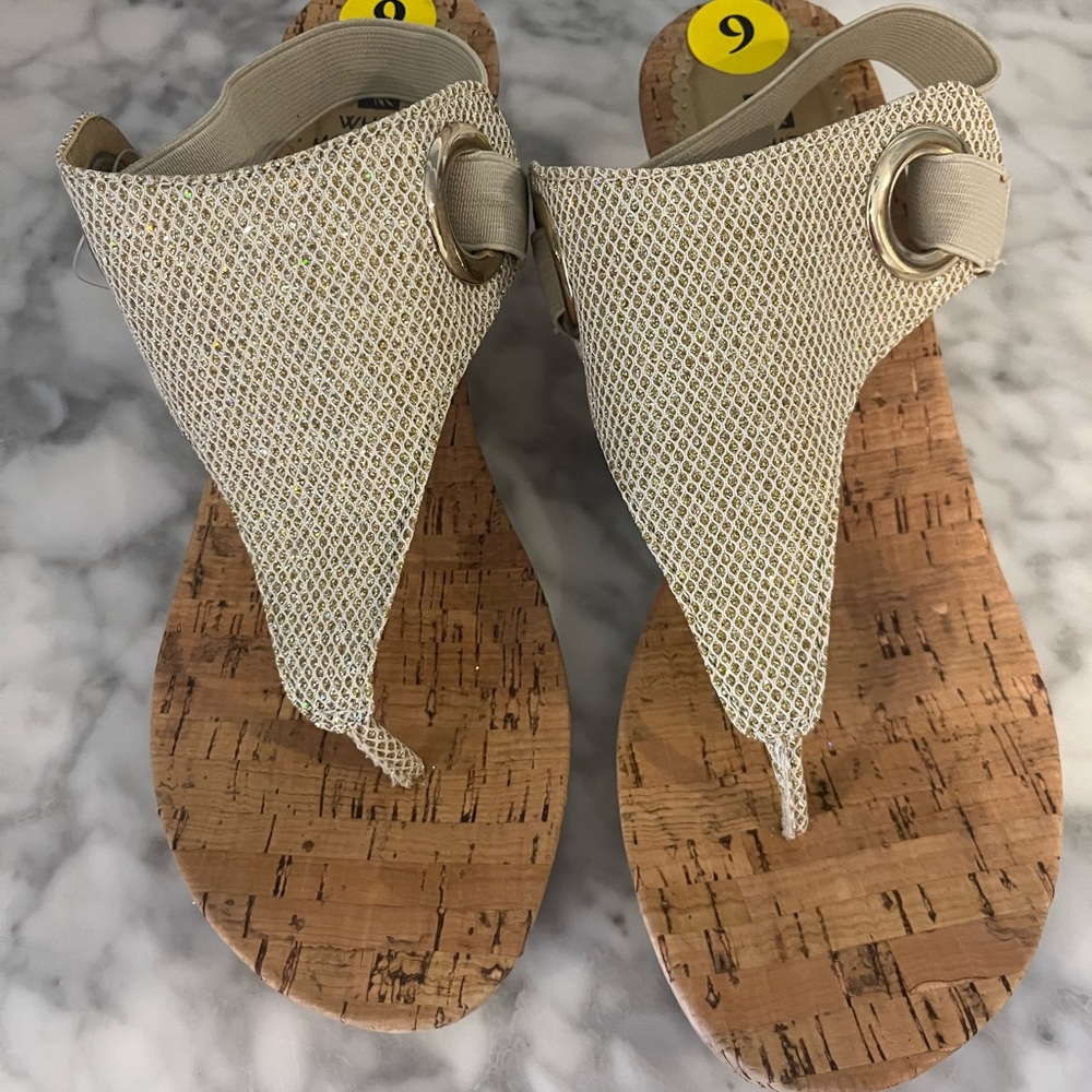 White Mountain Cream and Tan Sandals